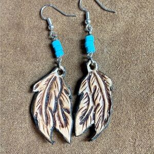 Feather Design Earrings with Blue Accents